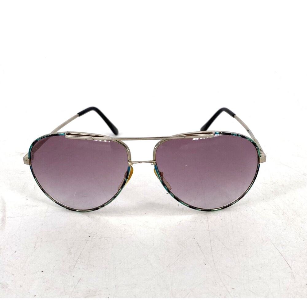 Vintage Opti Ray Aviator Sunglasses Turquoise Crackle Frame Gradient Lens